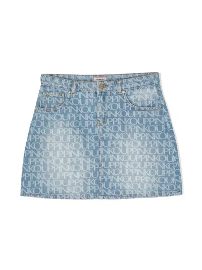 Pinko Kids' Logo-print Denim Skirt In Blue