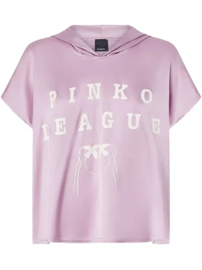 Pinko Logo-print Hooded Blouse In Pink/white