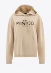 Pinko Knitwear With Drawstring Hood And Frontal Logo In Neutral