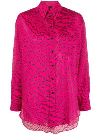 Pinko Logo-print Long-sleeve Shirt In Pink