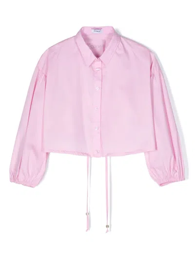 Pinko Kids' Logo-print Poplin Shirt In Pink