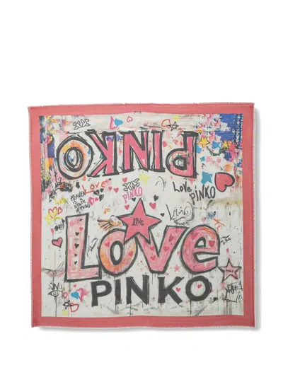 Pinko Logo-print Scarf In Neutral