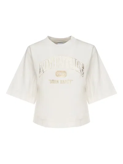 Pinko Logo Crop Cotton T-shirt In White