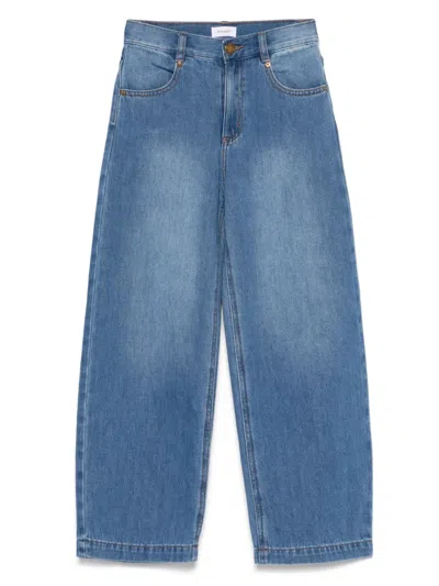 Pinko Kids' Logo-print Straight-leg Jeans In Blue