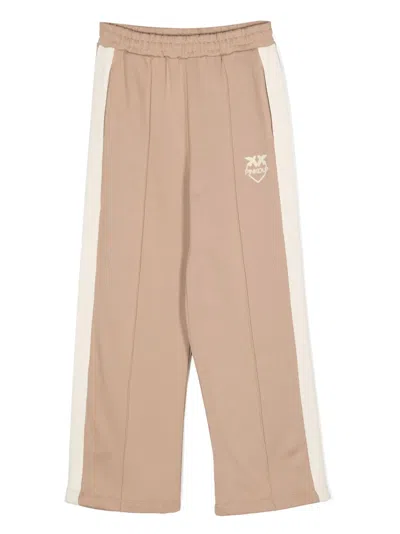 Pinko Kids' Logo-print Straight-leg Trousers In Brown