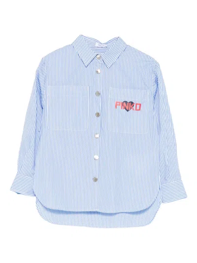 Pinko Kids' Logo-print Striped Shirt In Blue