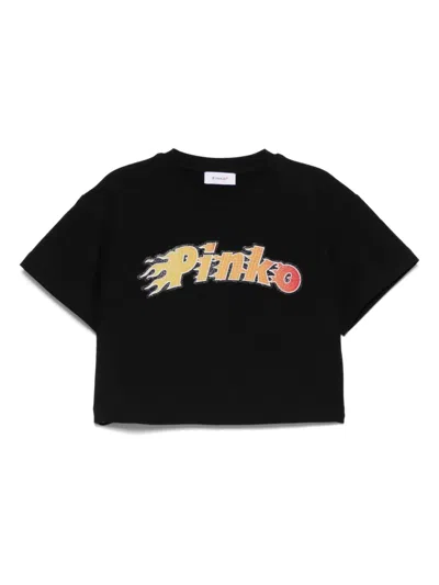 Pinko Kids' Logo-print T-shirt In Black