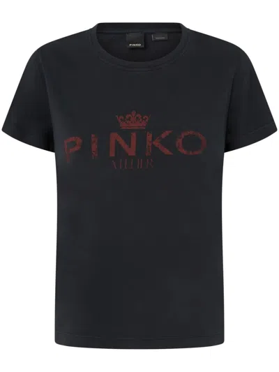 Pinko Logo-print T-shirt In Noir/bordeaux