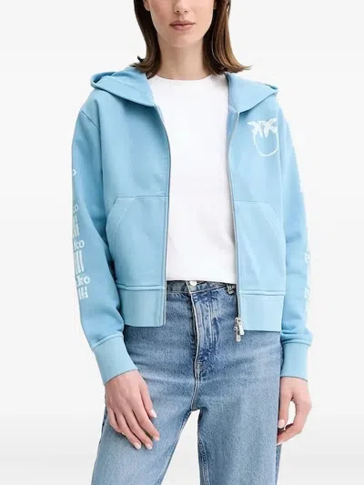Pinko Logo-print Zip-up Hoodie In Blue