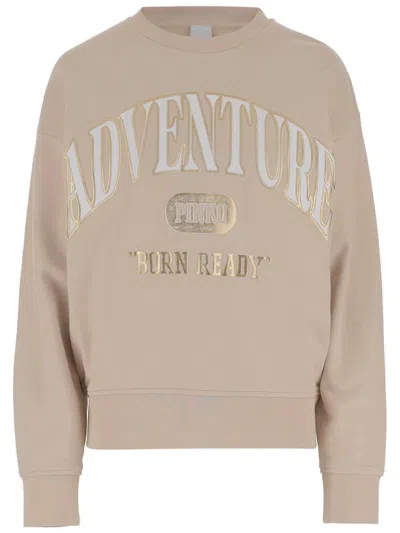 Pinko Cotton Sweatshirt With Logo In Beige