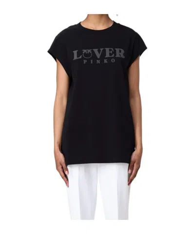 Pinko Logo Printed Crewneck T-shirt In Black