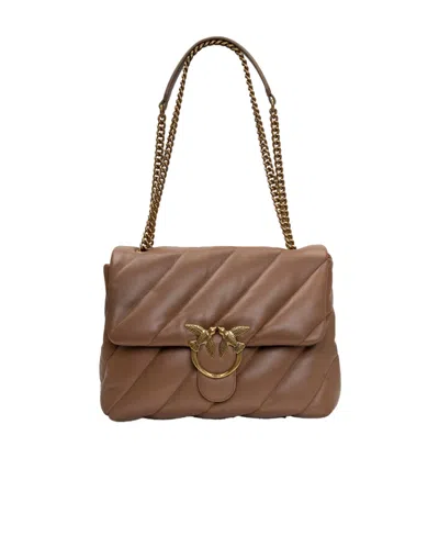 Pinko Logo Shoulder Bag In Beige