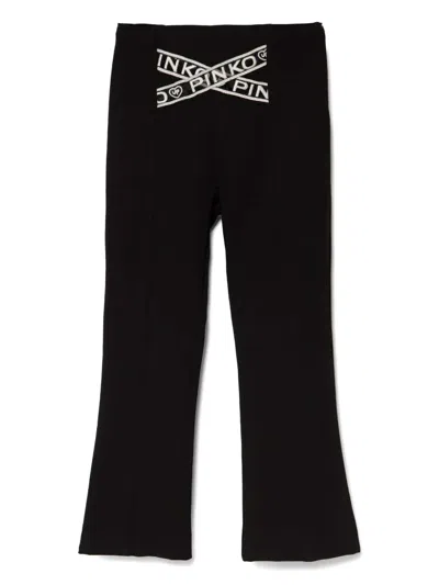Pinko Kids' Logo-strap Trousers In 黑色