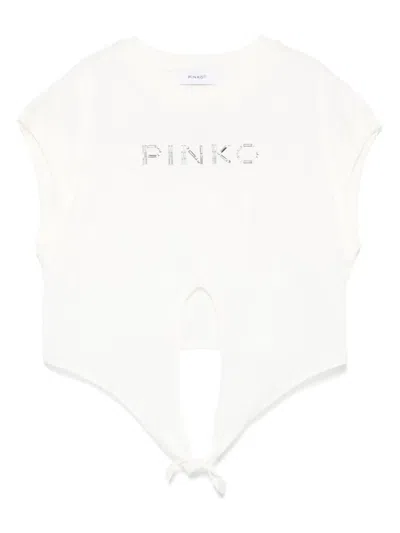 Pinko Kids' Logo-stud T-shirt In White