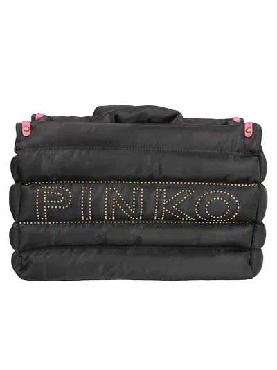 Pinko Logo Studded Padded Hand Bag In Black