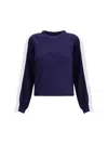 Pinko Knit Crewneck Sweatshirt With Embossed Logo In Blu E Bianco