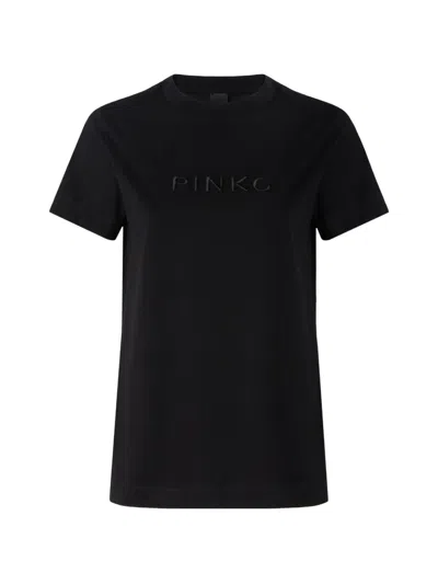 Pinko Short Sleeve Crew Neck Nylon Silk Top In Black