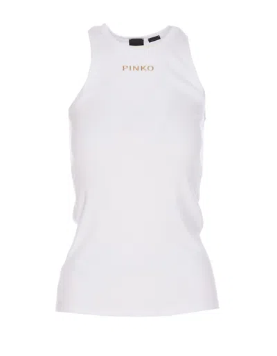 Pinko Stretch Cotton Tank Top With Logo In White