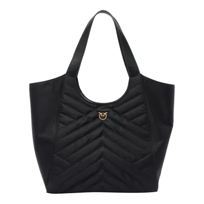 Pinko Logo Tote Bag In Nero-antique Gold