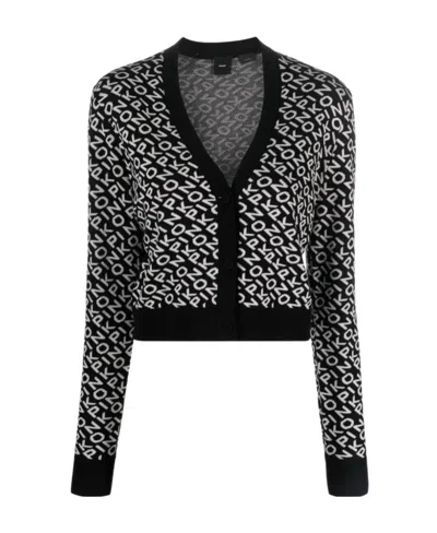 Pinko Logo V-neck Cardigan In Black
