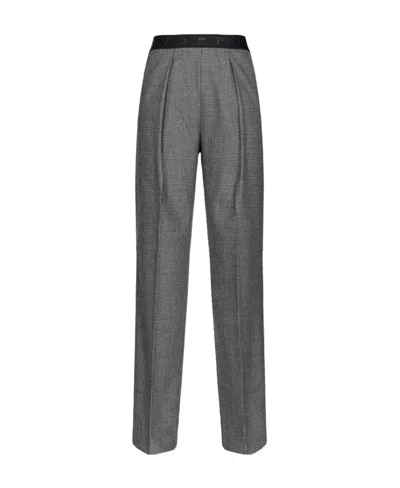Pinko Logo-waistband Checked Trousers In Black