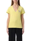 Pinko Logo-embellished V-neck T-shirt In Yellow