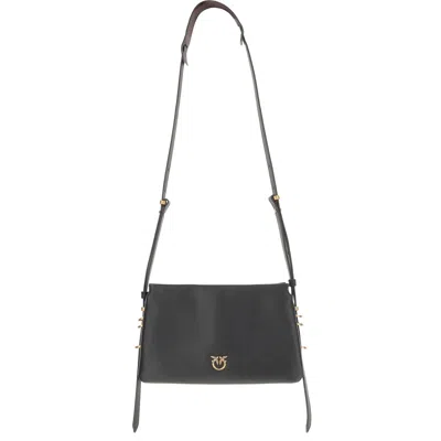 Pinko Logo-detail Calfskin Crossbody Bag In Black