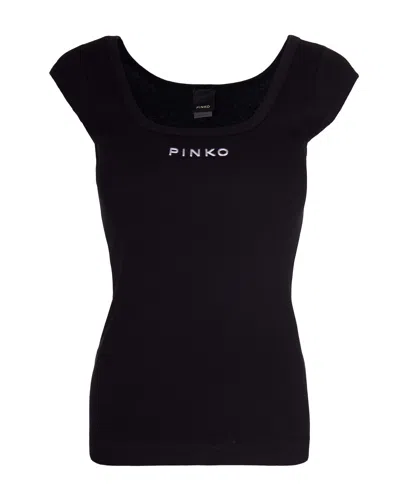 Pinko Logo-embellished Ribbed Tank Top In Black