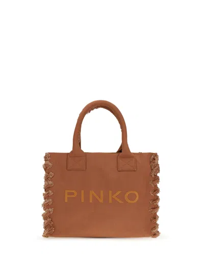 Pinko Logo-embroidered Canvas Tote Bag In Beige