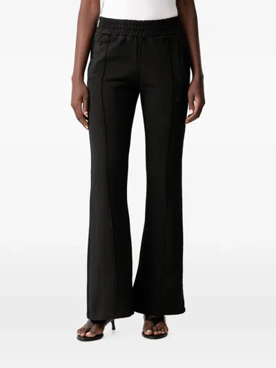 Pinko Logo-embroidered Cotton Flared Trousers In Black