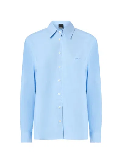 Pinko Logo-embroidered Cotton Shirt In Blue