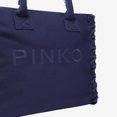 Pinko Logo-embroidered Cotton Tote Bag In Purple