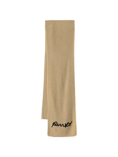 Pinko Logo-embroidered Ribbed Scarf In Brown