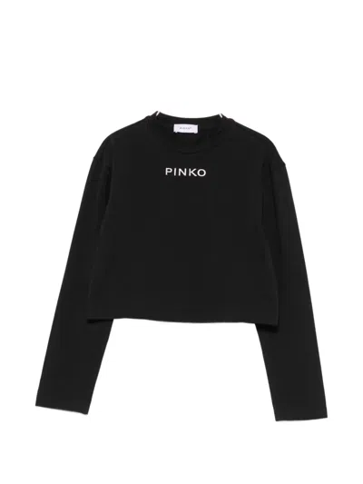 Pinko Kids' Logo-embroidered T-shirt In Black