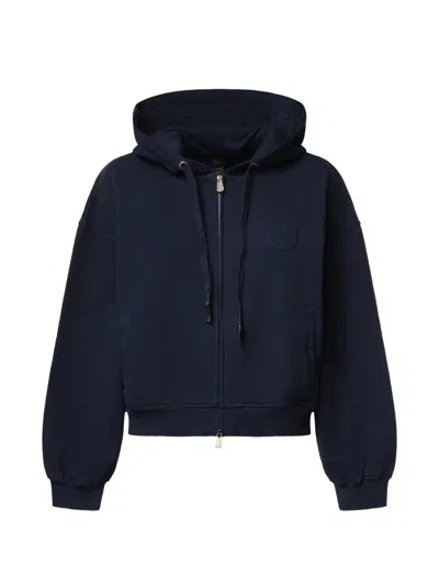 Pinko Logo-embroidered Zip-up Hoodie In Blue