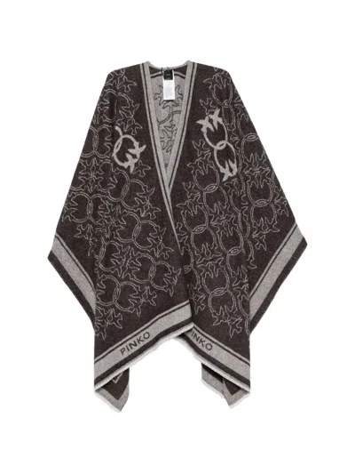 Pinko Logo-jacquard Fringed Poncho In Brown