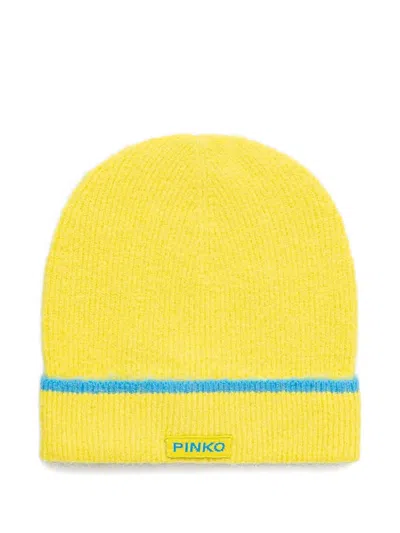 Pinko Logo-patch Beanie Hat In Yellow