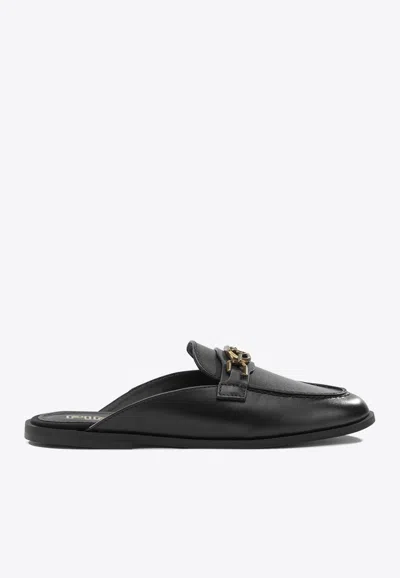 Pinko Logo-plaque Leather Loafers In Black
