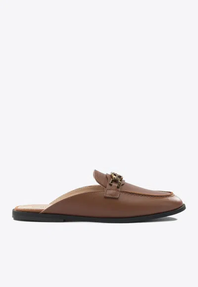 Pinko Logo-plaque Leather Loafers In Brown