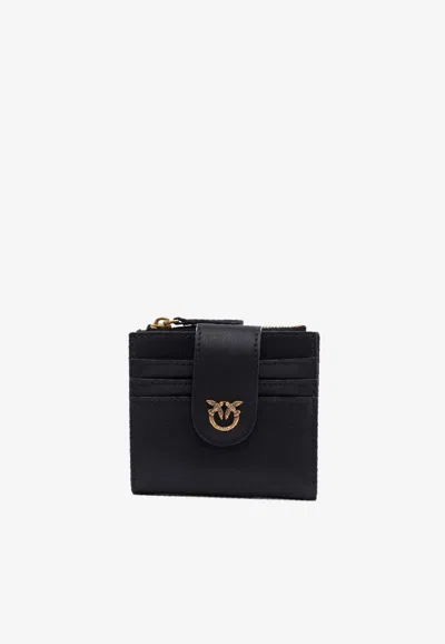 Pinko Black Wallet With Love Birds Buckle On Front In Leather Woman