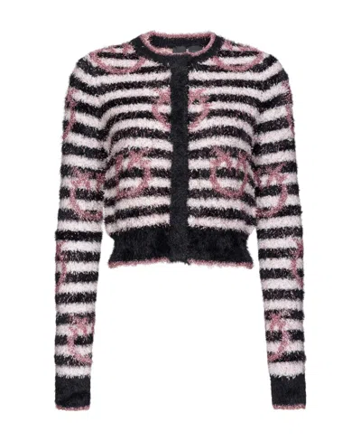 Pinko Logo-print Striped Cardigan In Multi