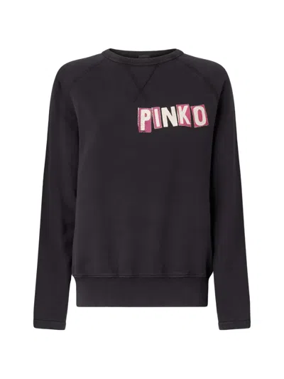 Pinko Logo-print Swan-print Sweatshirt In Black