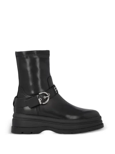 Pinko Logo-strap Buckle-fastening Boots In Black