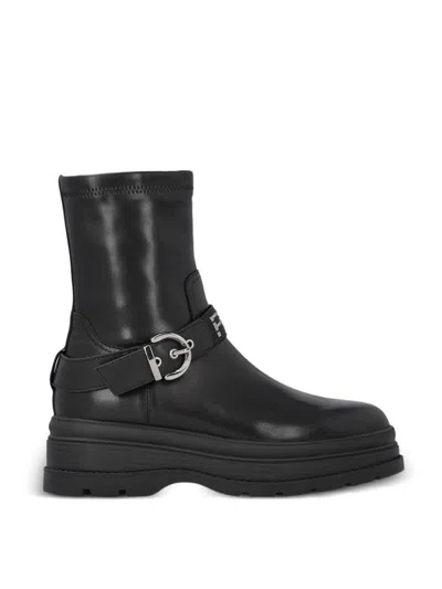Pinko Logo-strap Buckle-fastening Boots In Black