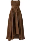 Pinko Strapless High-low Dress With Fitted Bodice In Brown