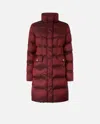 Pinko Long Canvas Down Jacket In Burgundy