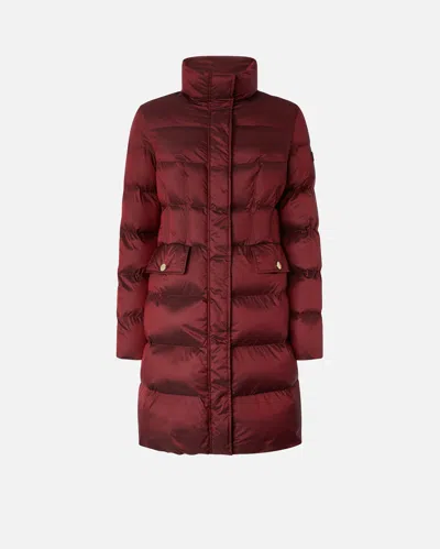 Pinko Long Canvas Down Jacket In Burgundy