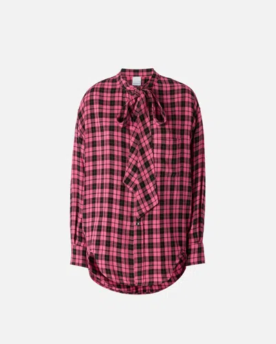 Pinko Plaid Shirt In Multicolore Fuchsia/noir