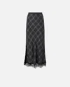 Pinko Lace-trimmed Checked Midi Skirt In Black