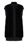 Pinko Genovese Black Sleeveless Vest With High Neck And Ribbed Details In Ecofur Woman In Black